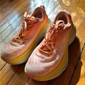 Hoka One Coral and Lemon Sneakers